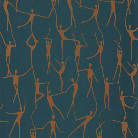 Casadeco Modern sötétzöld vlies tapéta táncosokkal Alberto Cuivre 53 cm X 10 m
