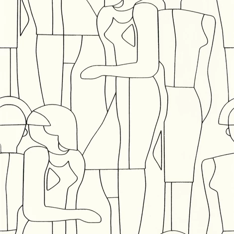 Casadeco Fehér-fekete modern mintás vlies tapéta Model Noire Gravure 53 cm X 10 m