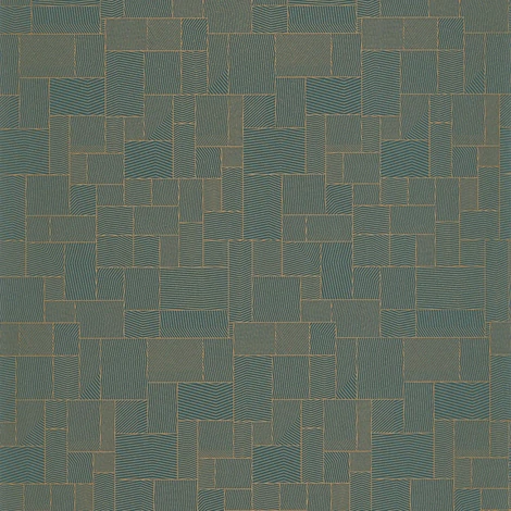 Casadeco Geometriai mintás modern zöldes kék vlies tapéta Kensai Bleu Kamo 53 cm X 10 m