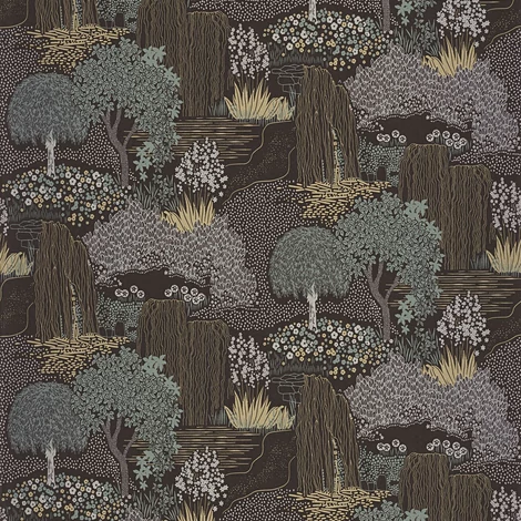 Casadeco Japánkertes elegáns zöld-sötétbarna vlies tapéta Niwa Vert Taiga 53 cm X 10 m