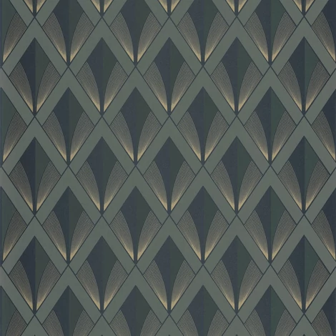 Casadeco Art deco elegáns arany-keki zöld vlies tapéta Chrysler Vert Kaki 53 cm X 10 m