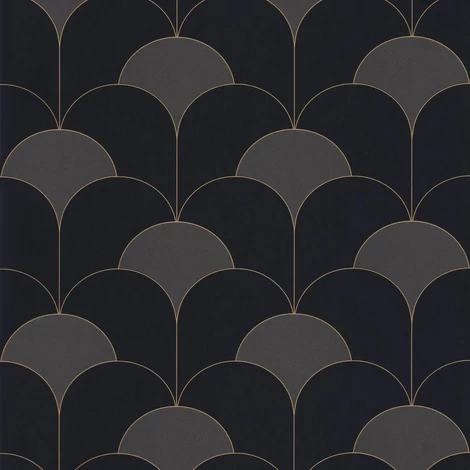 Casadeco Elegáns Art deco fekete vlies tapéta Theatre Noir Reglisse 53 cm X 10 m