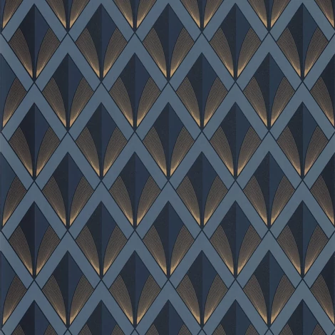 Casadeco Art deco elegáns arany-kék vlies tapéta Chrysler Bleu Orage 53 cm X 10 m
