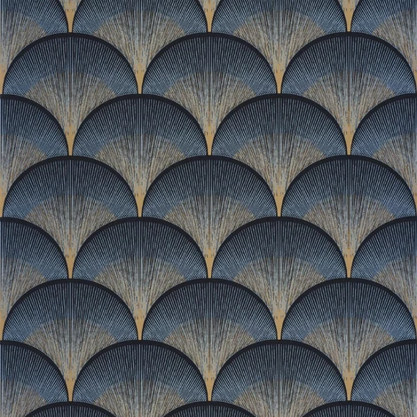 Casadeco Elegáns art deco kék-arany vlies tapéta Broadway Bleu Orage 53 cm X 10 m