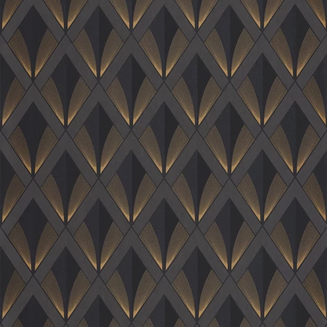 Casadeco Art deco elegáns arany-fekete vlies tapéta Chrysler Noir Reglisse 53 cm X 10 m