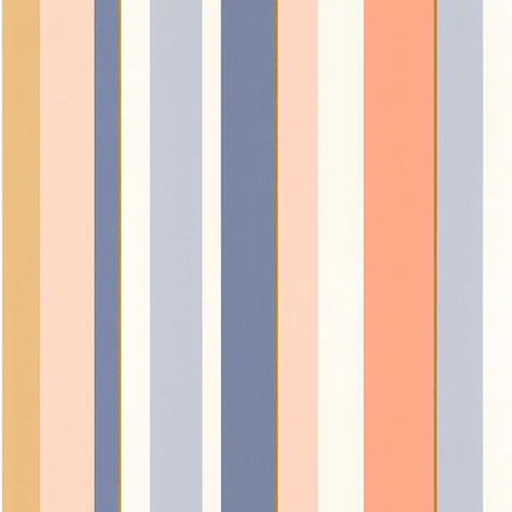 Casadeco Modern csíkos kék-sárga vinyl tapéta Venice Beach Indigo/Péche 53 cm X 10 m