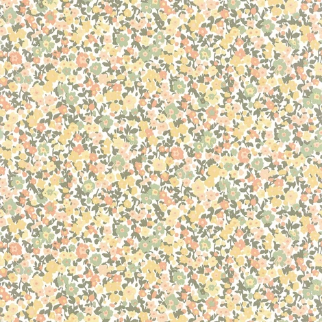 Casadeco Apró virág mintás romantikus zölds-sárga vlies tapéta Pansy Kaki/Corail/Jaune 53 cm X 10 m