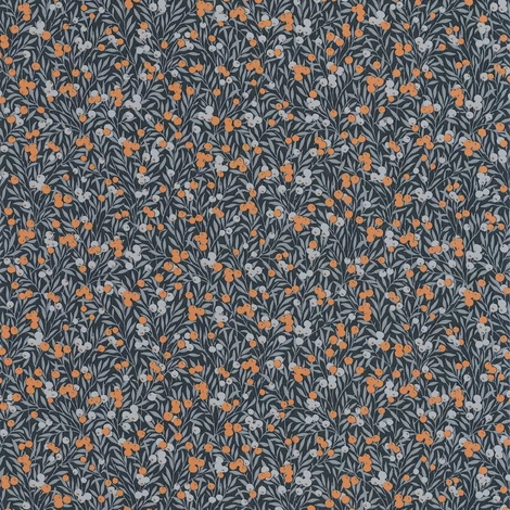 Casadeco Színes bogyós romantikus kék vlies tapéta Cherry Bleu Nuit/Orange 53 cm X 10 m