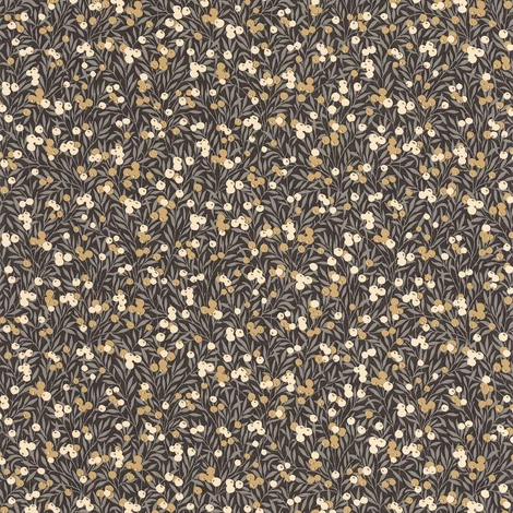 Casadeco Színes bogyós romantikus fekete-bézs vlies tapéta Cherry Noir/Beige 53 cm X 10 m