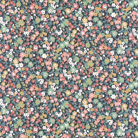 Casadeco Apró virág mintás romantikus sötétkék-rózsaszín vlies tapéta Pansy Bleu Nuit/Rose 53 cm X 10 m