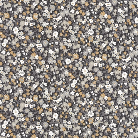 Casadeco Apró virág mintás romantikus fekete-barna vlies tapéta Pansy Noir/Camel 53 cm X 10 m