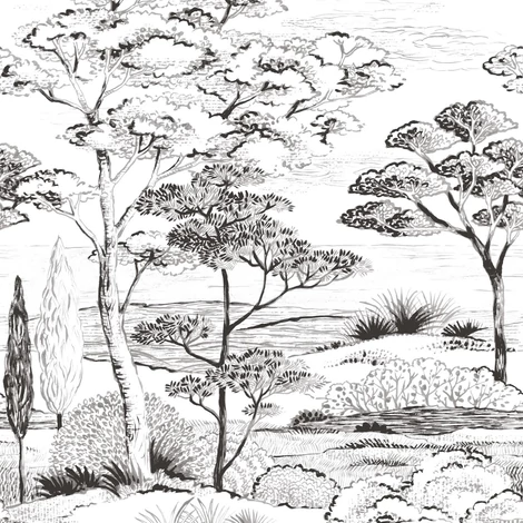 Casadeco Fekete-fehér fa mintás vlies poszter tapéta Piana Gravure 200 cm X 2,5 m