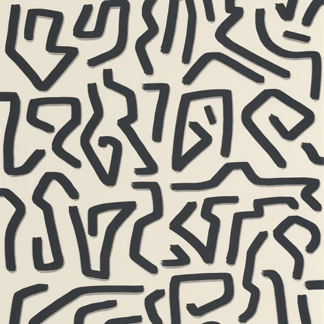 Casadeco Absztrakt mintás bézs-fekete vlies tapéta Symbol Lin/Noir 53 cm X 10 m