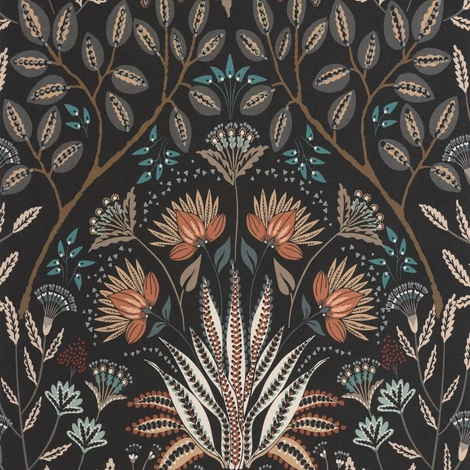 Casadeco Klasszikus fekete vlies tapéta virágos ornamentikával Lords Noir Reglisse 53 cm X 10 m