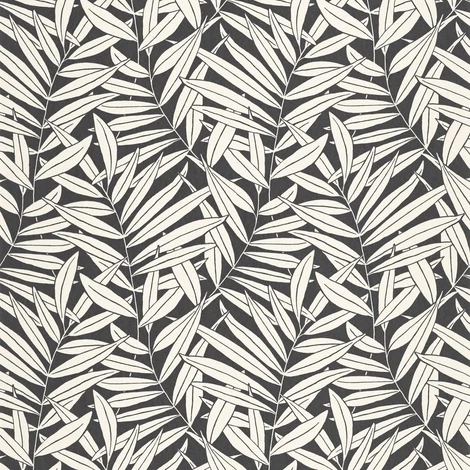 Casadeco Páfrány mintás fekete-fehér vlies tapéta Preston Mordore Noir 53 cm X 10 m