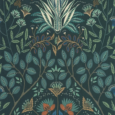 Casadeco Klasszikus pávakék vlies tapéta virágos ornamentikával Lords Bleu Paon 53 cm X 10 m