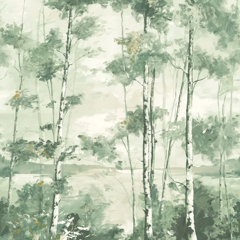Casadeco Skandináv erdő mintás zöld vlies poszter tapéta Foret Boreale Vert Eucalyptus 200 cm X 2,5 m