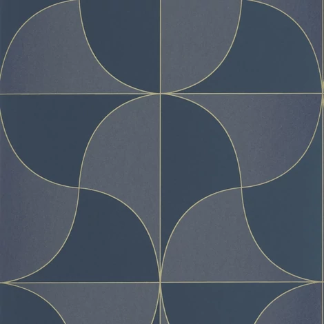 Casadeco Absztrakt mintás elegáns kék vlies tapéta szatén fénnyel Virevolte Bleu Marine 53 cm X 10 m