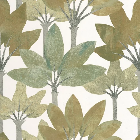 Casadeco Elegáns pálmaleveles zöld vinyl tapéta Babel Vert Nil 53 cm X 10 m