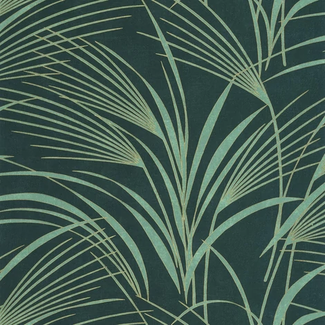 Casadeco Nádszál mintás zöldes kék vinyl tapéta Samarra Bleu Paon 53 cm X 10 m