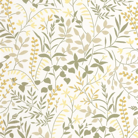 Casadeco Apró levélmintás zöld-sárga vlies tapéta La Bastide Argile 53 cm X 10 m