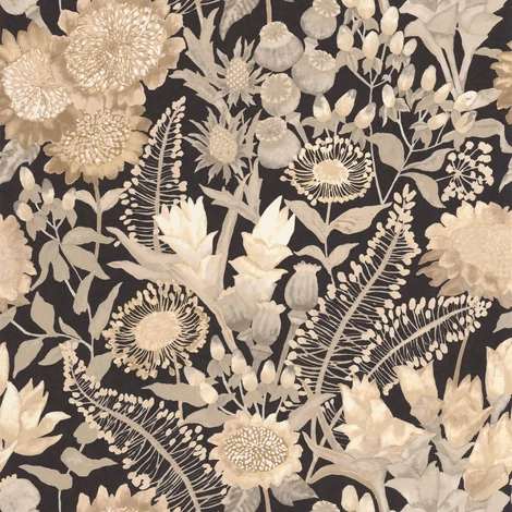 Casadeco Napraforgós elegáns bézs-fekete vlies tapéta Saint-Paul De Vence Ficelle/Ardoise 53 cm X 10 m