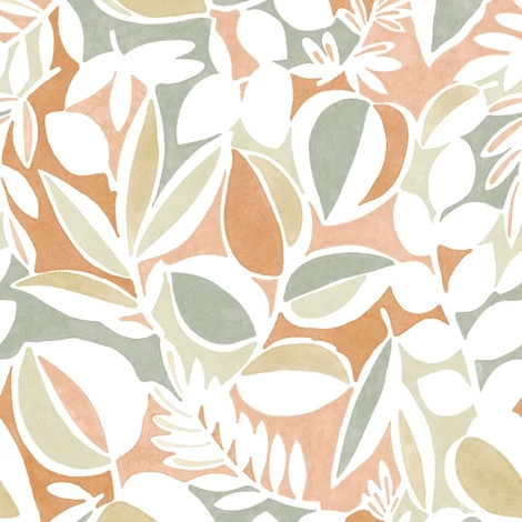 Casadeco Nagyméretű levélmintás terrakotta-zöld vlies poszter tapéta Place Des Lices Terracotta/Pin 210 cm X 3,1 m