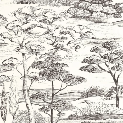 Casadeco Fa mintás fekete-fehér vinyl tapéta Littoral Noir Fusain 53 cm X 10 m