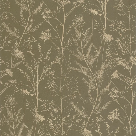 Casadeco Mezei virág mintás zöld vinyl tapéta Prairie Kaki 53 cm X 10 m