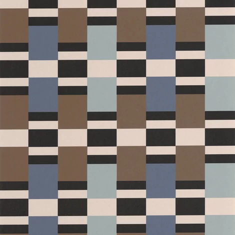 Casadeco Modern gesztenyebarna-kék vlies tapéta geometrikus mintával Chess Game Marron/Bleu 53 cm X 10 m