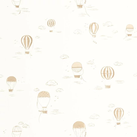 Casadeco Hőlégballonos barna-fehér vlies tapéta Balloons In The Clouds Camel 53 cm X 10 m