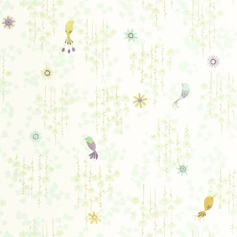 Casadeco Apró madár mintás zöld vlies tapéta Tropical Birds Vert Amande 53 cm X 10 m