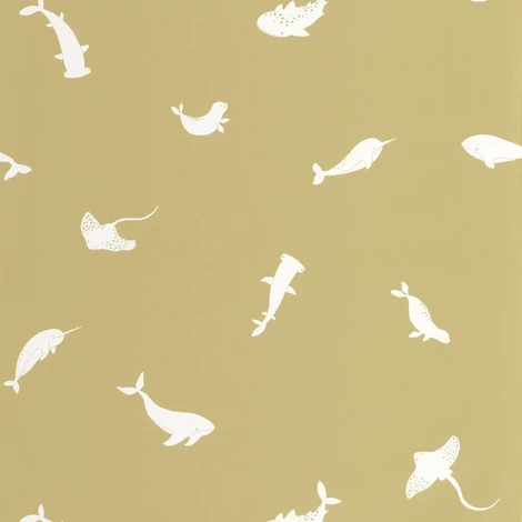 Casadeco Bálna mintás oliva színű vlies tapéta Poetic Sea Olive 53 cm X 10 m