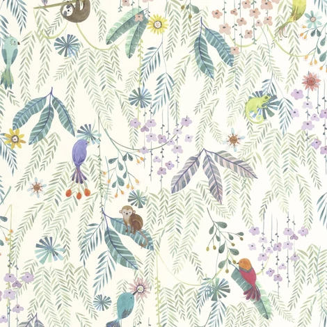 Casadeco Trópusi mintás zöld-fehér vlies tapéta Tropical Forest Multico Fond Blanc 53 cm X 10 m