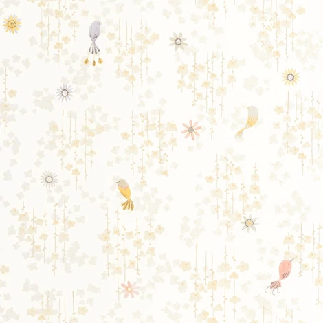 Casadeco Apró madár mintás drapp vlies tapéta Tropical Birds Naturel 53 cm X 10 m