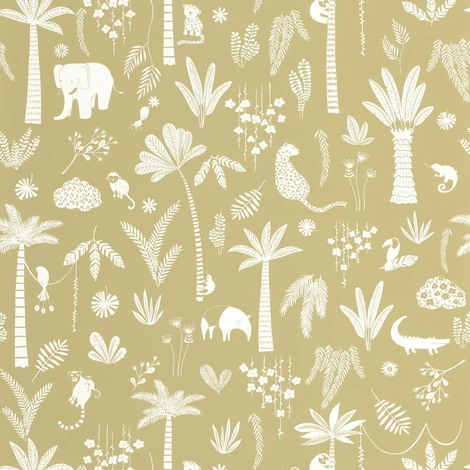 Casadeco Állatos dzsungel mintás oliva zöld vlies tapéta Poetic Jungle Olive 53 cm X 10 m