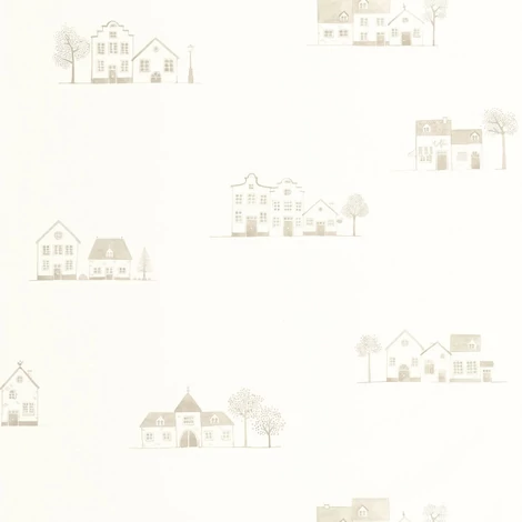 Casadeco Házikó mintás drapp-fehér vlies tapéta Walk In The Village Lin 53 cm X 10 m