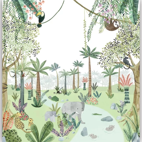 Casadeco Dzsungel mintás színes vlies poszter tapéta In The Heart Of The Jungle Vert 300 cm X 3,1 m