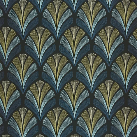 Casadeco Elegáns Art deco sötétkék vlies tapéta Folies St James Bleu Orage 53 cm X 10 m