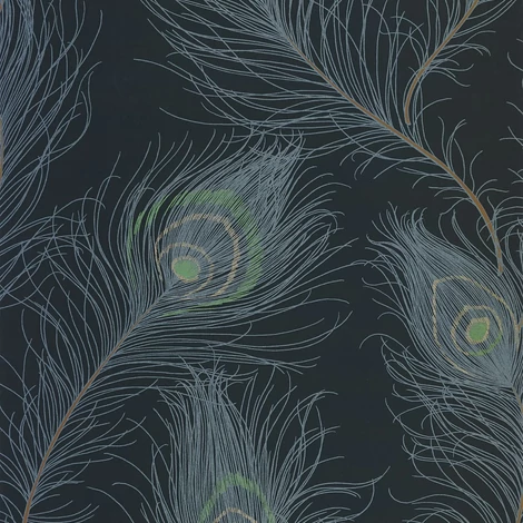 Casadeco Pávatoll mintás sötétkék vlies tapéta Revue Bleu Petrole 53 cm X 10 m