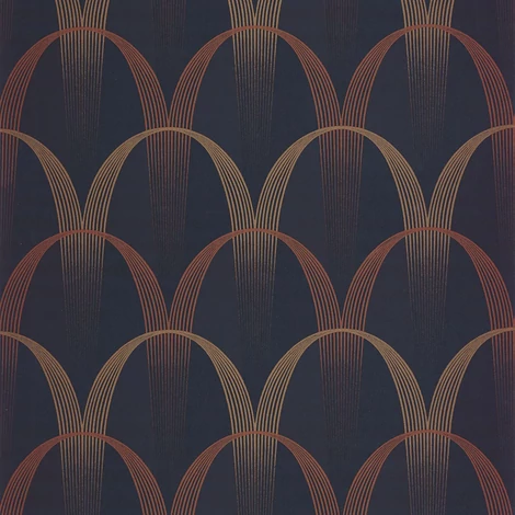 Casadeco Geometrikus sötétkék vlies tapéta Entree Des Artistes Bleu Encre/Terracotta 53 cm X 10 m