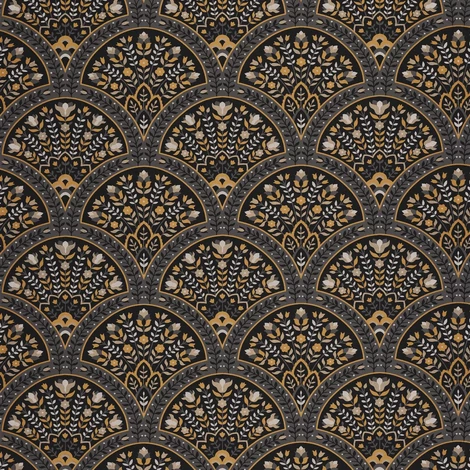 Casadeco legyező mintás sötétbarna vlies tapéta Wallace Noir Fusaine 53 cm X 10 m