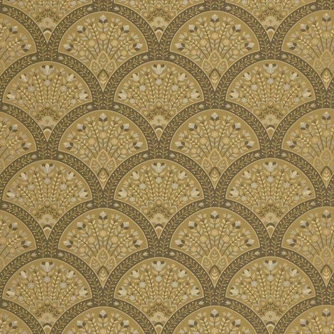 Casadeco legyező mintás mustársárga vlies tapéta Wallace Moutarde 53 cm X 10 m