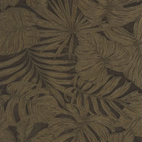 Casadeco Pálmalevél mintás sötétbarna vinyl tapéta Granada Noir Fusain 53 cm X 10 m