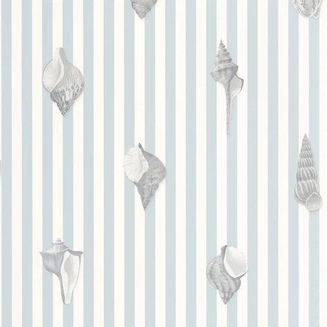 Casadeco Kagyló mintás csíkos kék vinyl tapéta Noirmoutier Bleu Horizon 53 cm X 10 m