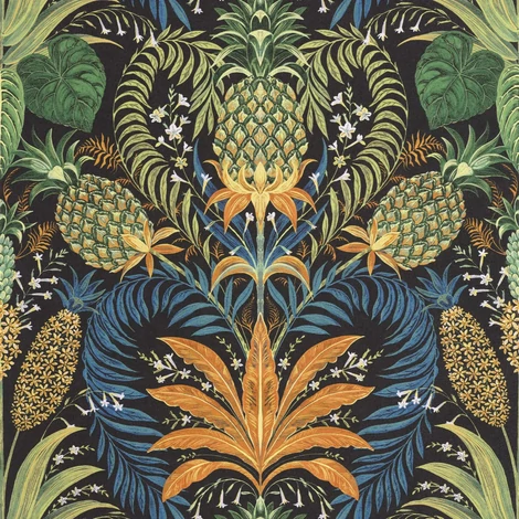 Casadeco egzotikus ananászos fekete vlies tapéta Samba Noir Fusain 53 cm X 10 m