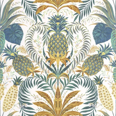 Casadeco egzotikus ananászos kéks zöld vlies tapéta Samba Vert Canopee 53 cm X 10 m