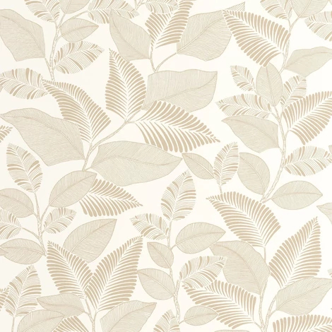 Casadeco bézs levélmintás vlies tapéta Paraty Beige Ficelle 53 cm X 10 m