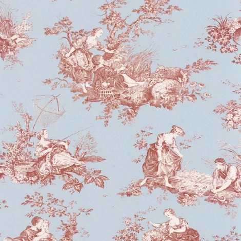 Casadeco kék vlies tapéta romantikus bordó mintával Scene D'été Rouge Grenat 53 cm X 10 m