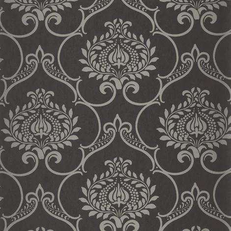 Casadeco Retro mintás fekete vlies tapéta szatén fénnyel Panache Noir Fusain 53 cm X 10 m